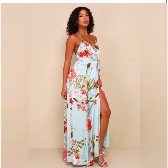 NWT Lulus Still the One Sage Green Floral Print Satin Maxi Dress - Picture 3 of 6